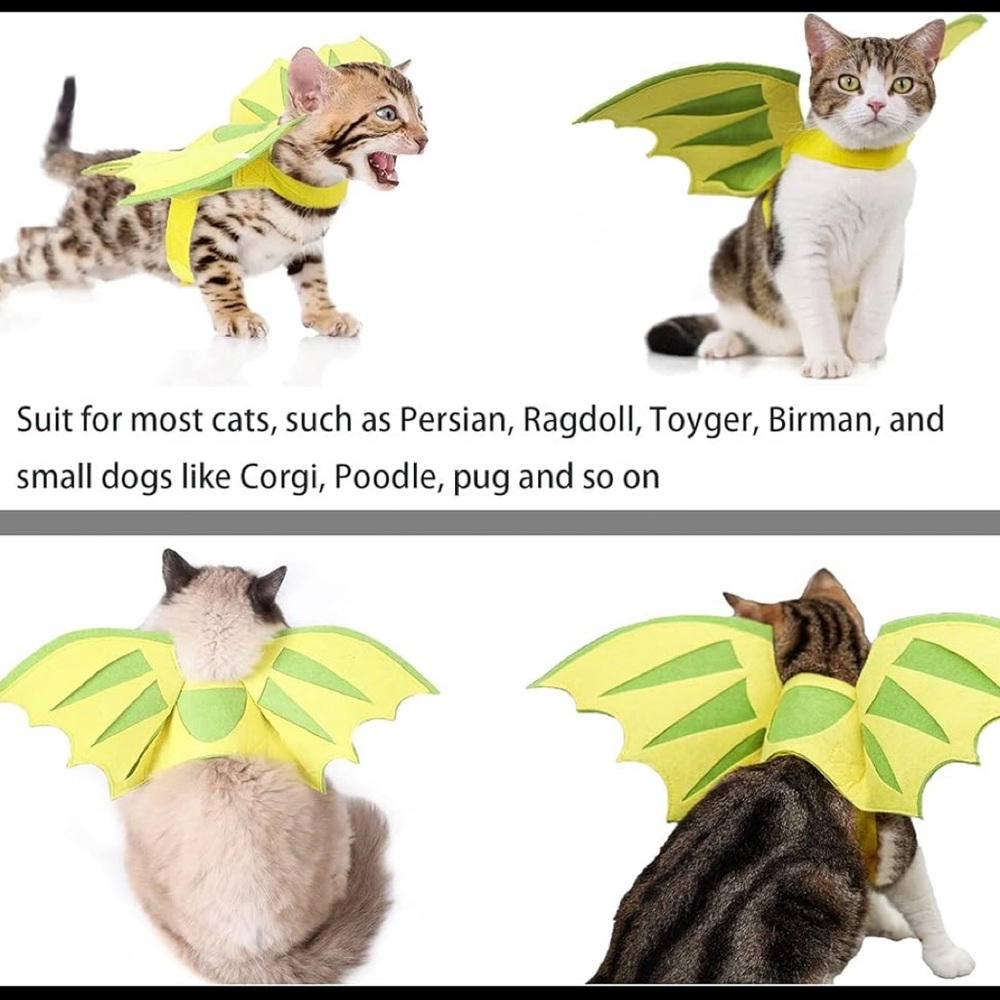 Green Dinosaur Wings Cat Costume - Picture 3 of 5
